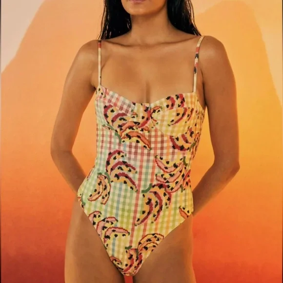 FARM Rio Banana Vichy One Piece Swimsuit Size Small